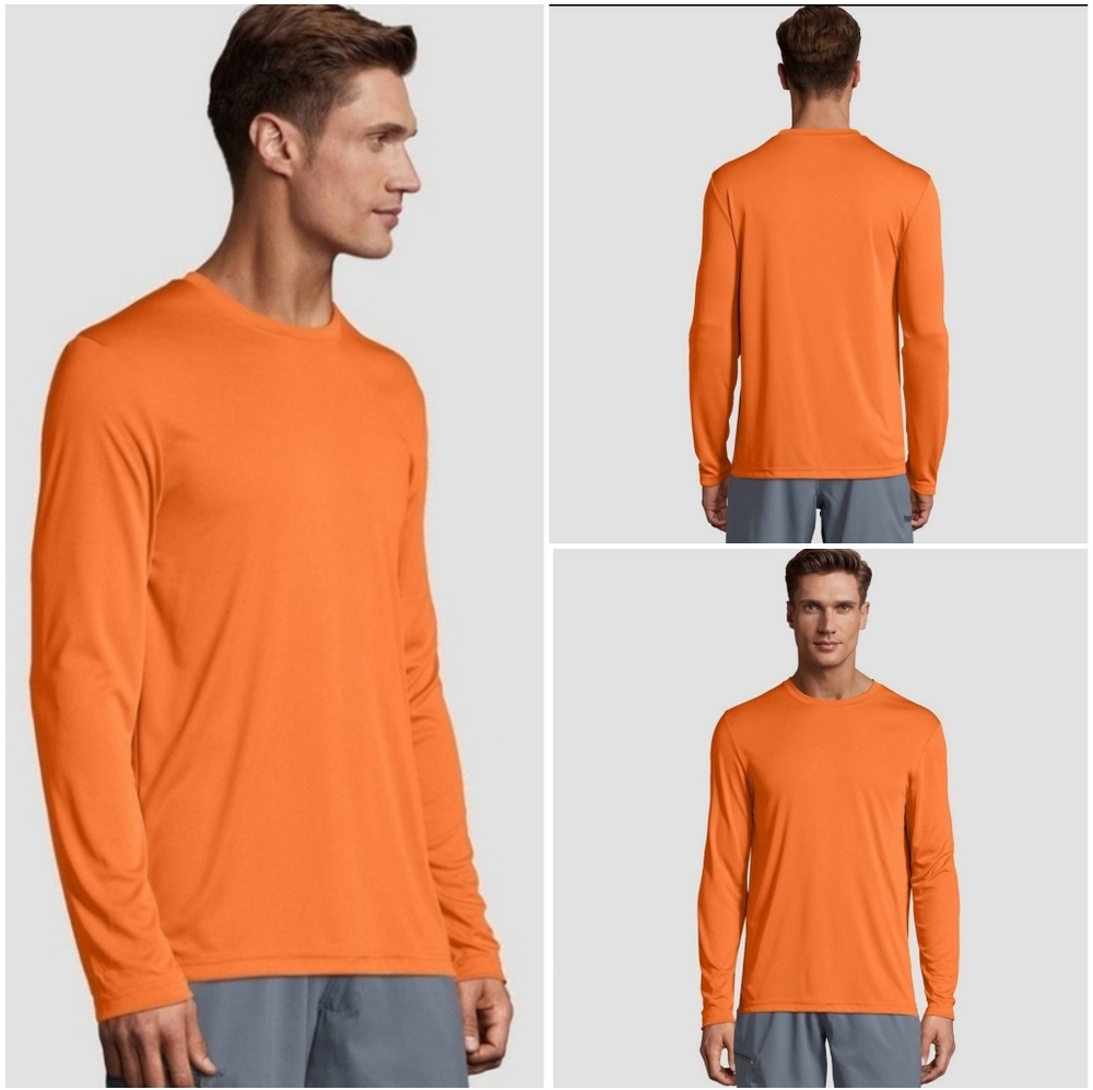 Hanes Cool Dri Safety Orange Longsleeve Tee New